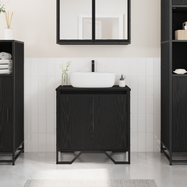 Mueble para Lavabo de Baño Roble Negro 60x35x50 cm Madera Ingenierizada D