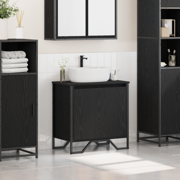 Mueble para Lavabo de Baño Roble Negro 60x35x50 cm Madera Ingenierizada M 4