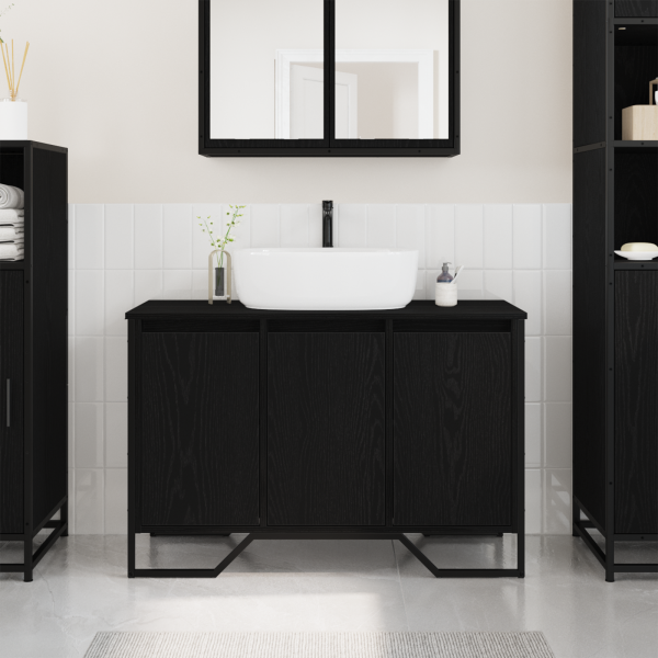 Gabinete de lavabo Roble negro 91x35x60 cm Madera compuesta D