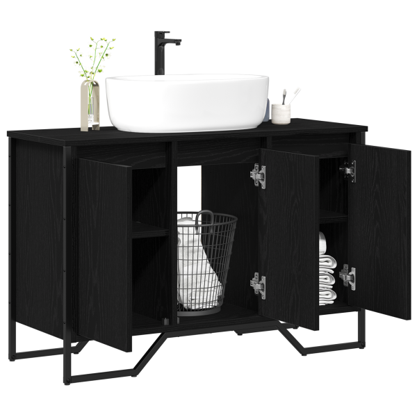 Gabinete de lavabo Roble negro 91x35x60 cm Madera compuesta M 3
