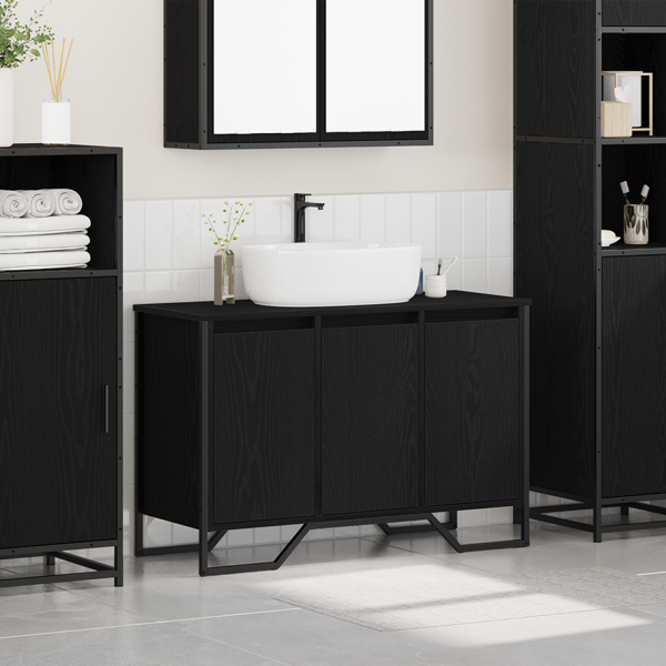 Gabinete de lavabo Roble negro 91x35x60 cm Madera compuesta M 4