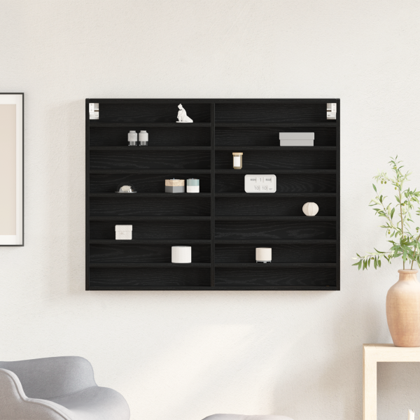 Mueble vitrina madera de ingeniería roble negro 100x8.5x75 cm M 4