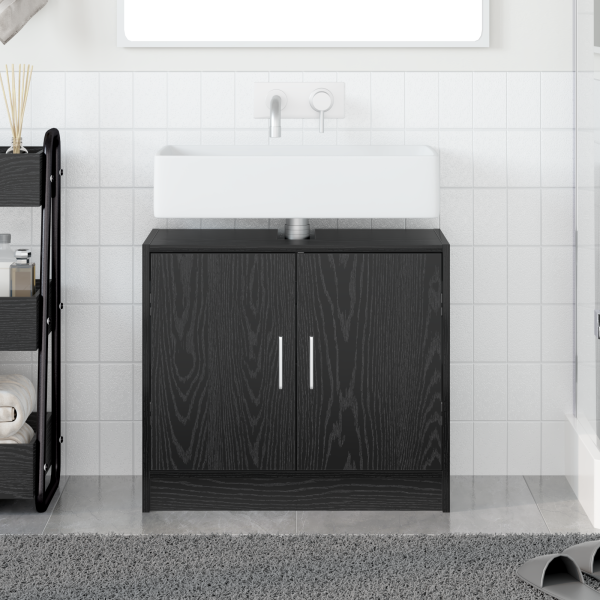 Mueble de lavabo Roble negro 63x29x55 cm Madera elaborada D