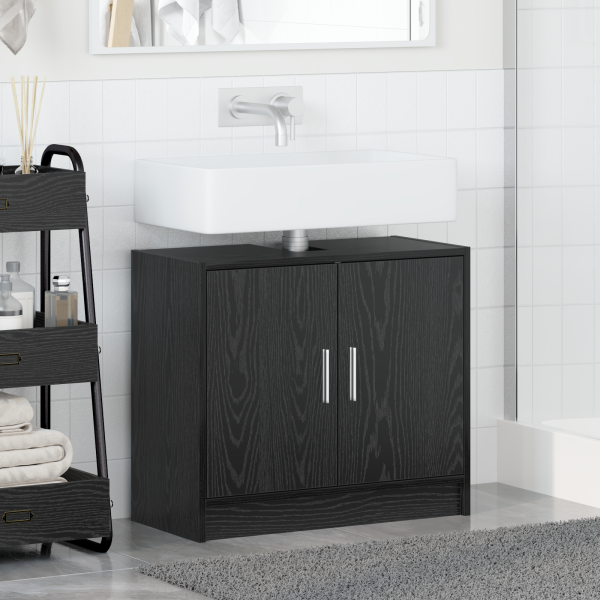 Mueble de lavabo Roble negro 63x29x55 cm Madera elaborada M 4