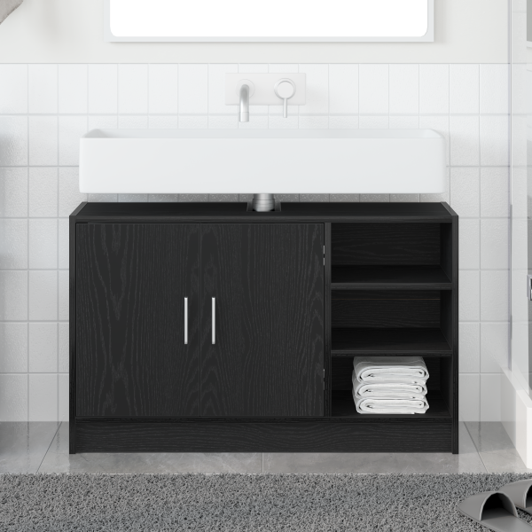 Gabinete de lavabo Negro roble 90x29x55 cm Madera D