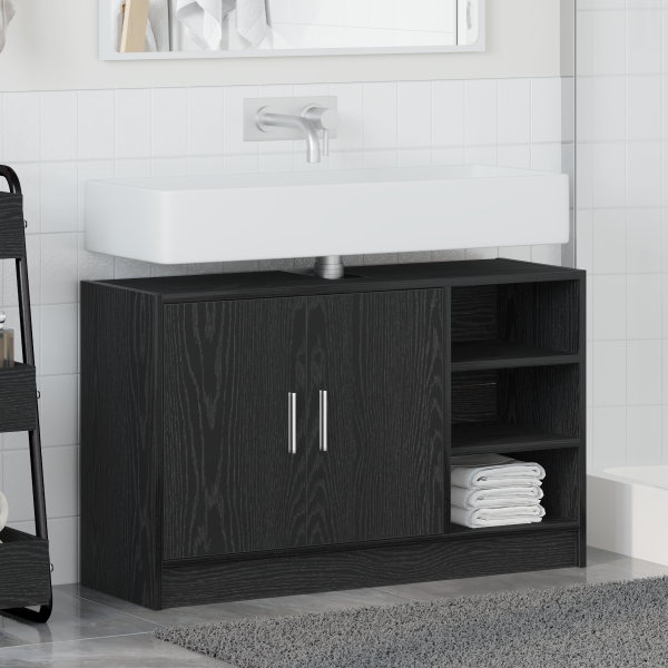 Gabinete de lavabo Negro roble 90x29x55 cm Madera M 4