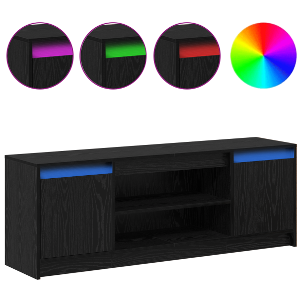Mueble de TV con LED en roble negro. 139.5x34x50 cm. hecho de madera de calidad M 4