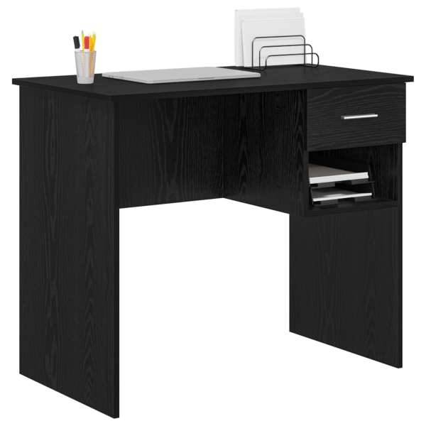 Escritorio con Almacenamiento de Roble Negro 90x49.5x75 cm Madera compuesta M 3