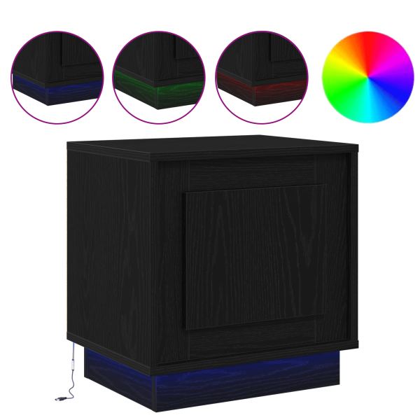 Cômodas de Cabeceira com Luzes LED 2 peças Madeira de Carvalho Preto 44x34.5x45 cm M 4