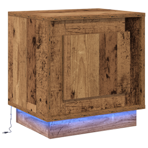 Mesita de Noche con Luces LED Madera Vieja 44x34.5x45 cm H