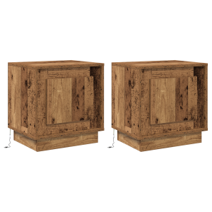 Mesitas de Noche con Luces LED 2 pcs Madera Vieja 44x34.5x45 cm H