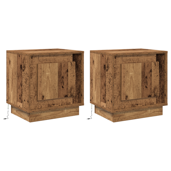 Mesitas de Noche con Luces LED 2 pcs Madera Vieja 44x34.5x45 cm M 2