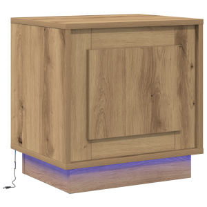 Cabinete de Noche con Luces LED Roble Artesano 44x34.5x45 cm H