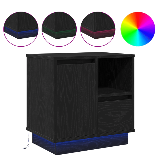 Mesita de noche con LED Negro Roble 50x34.5x50 cm M 4