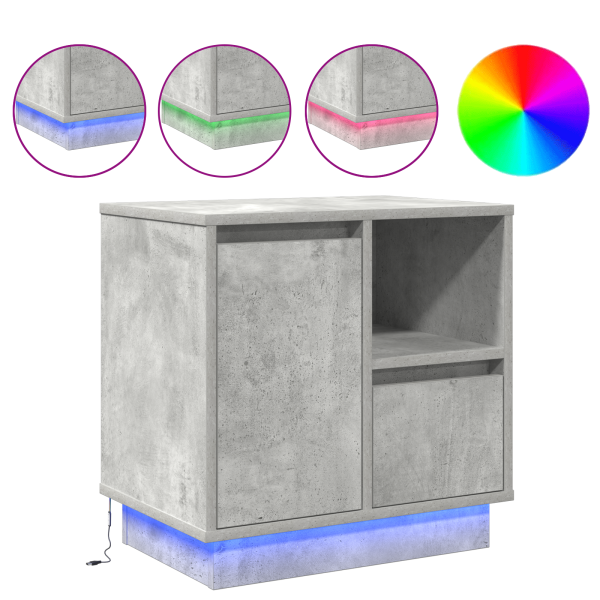 Criado-Mudo com LED Cinza Concreto 50x34.5x50 cm M 4