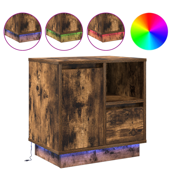 Mesitas de Noche con Luces LED 2 pcs Roble Ahumado 50x34.5x50 cm M 4