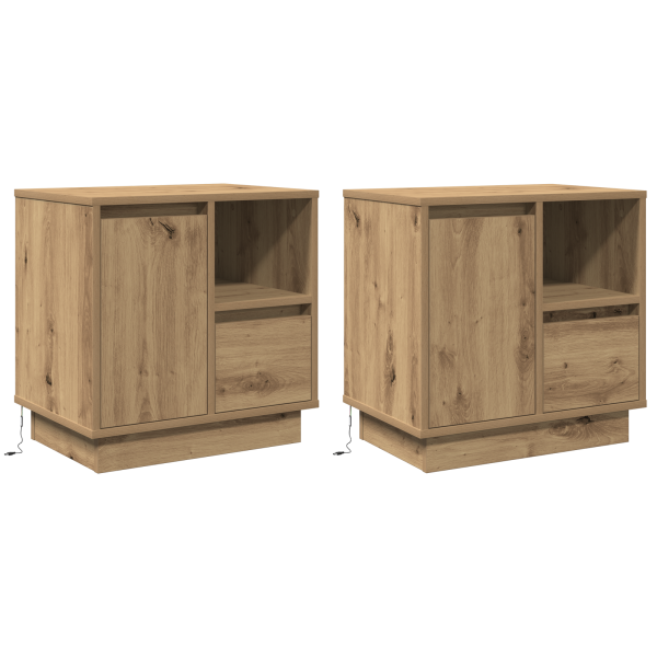 Cabinetes de Noche con LED 2 pcs Roble Artesanal 50x34.5x50 cm D