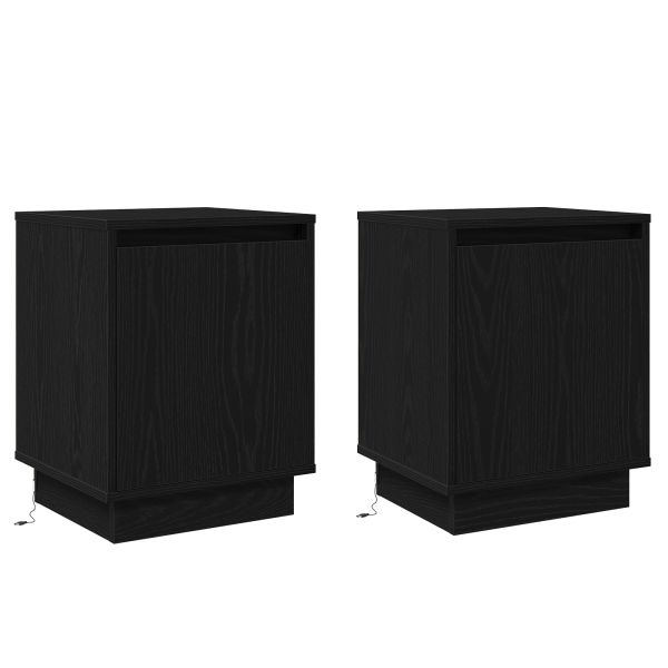 Cômodas de Cabeceira com Luzes LED 2 pcs Preto 39x34.5x50 cm M 2