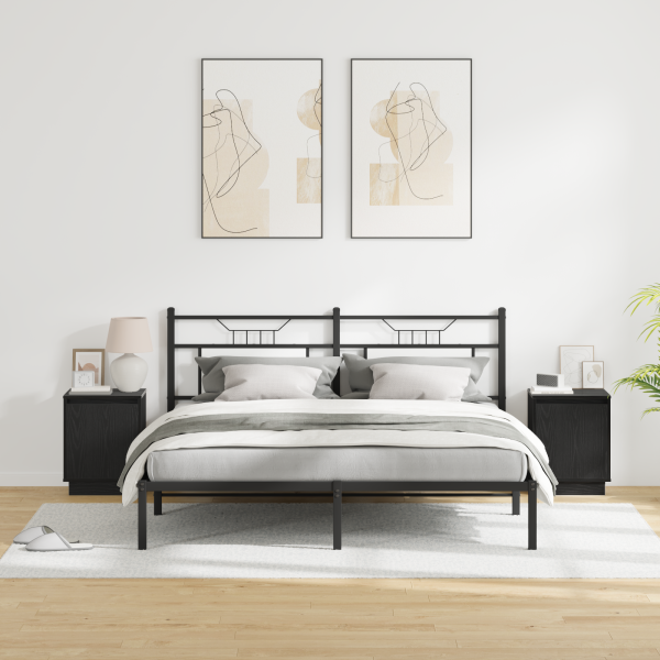 Cômodas de Cabeceira com Luzes LED 2 pcs Preto 39x34.5x50 cm M 5