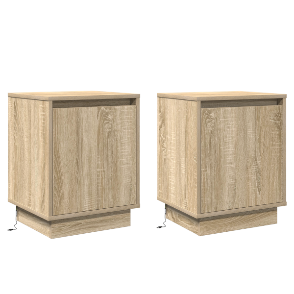 Cômodas de cabeceira com luzes LED 2 pcs Carvalho Sonoma 39x34.5x50 cm M 2