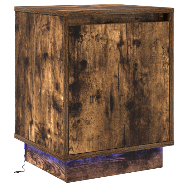 Cabinet de Noche con Luces LED Roble Ahumado 39x34.5x50 cm M 2
