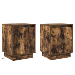 Mesitas de Noche con Luces LED 2 pcs Roble Ahumado 39x34.5x50 cm H