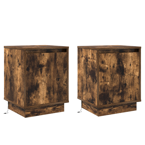 Mesitas de Noche con Luces LED 2 pcs Roble Ahumado 39x34.5x50 cm M 2