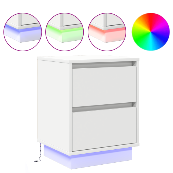 Cabinet de Noche con Luces LED 2 pcs Blanco 39x34.5x50 cm M 4