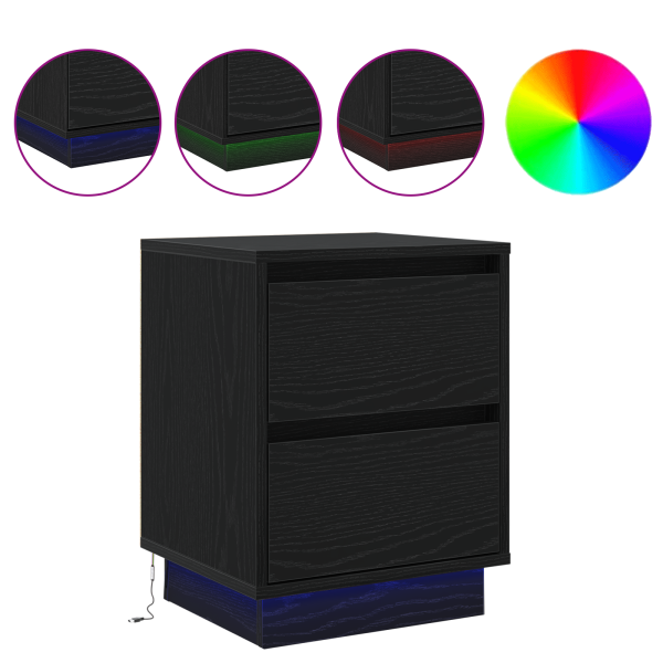 Cabinet de Noche con Luces LED Negras 39x34.5x50 cm M 4