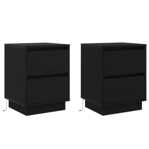 Cabinets de Noche con Luces LED 2 pcs Negro 39x34.5x50 cm H