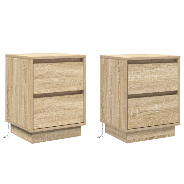 Armarios de Noche con Luces LED 2 pcs Roble de Sonoma 39x34.5x50 cm M 2