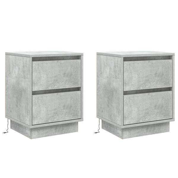 Cabinets de Noche con luces LED 2 pcs Gris Concreto 39x34.5x50 cm M 2
