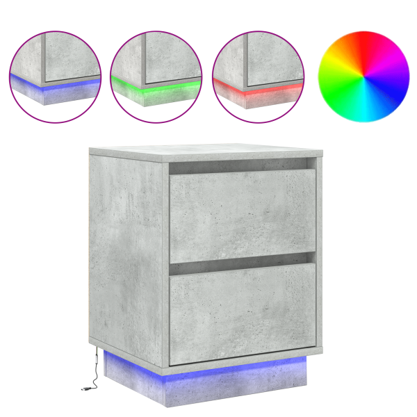 Cabinets de Noche con luces LED 2 pcs Gris Concreto 39x34.5x50 cm M 4