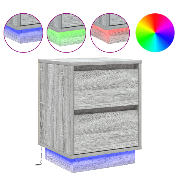 Criado-Mudo com Luzes LED Cinza Sonoma 39x34.5x50 cm M 4