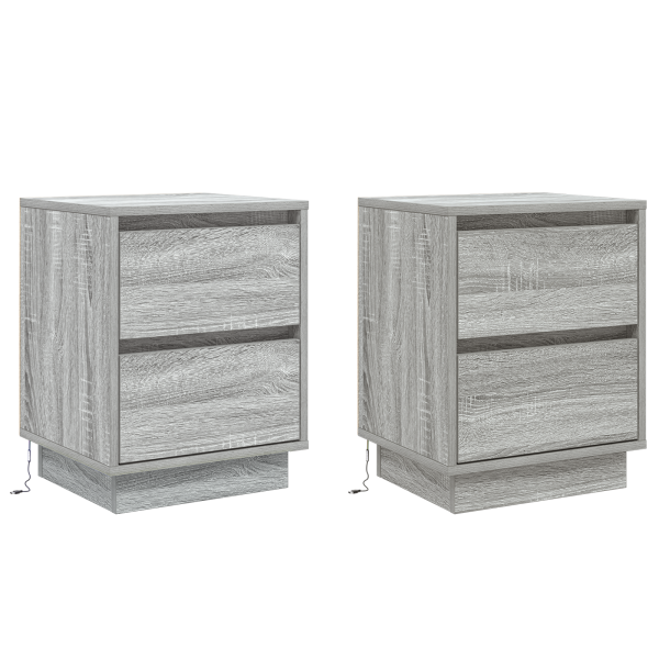 Cabinets de noche con luces LED 2 pcs Sonoma gris 39x34.5x50 cm M 2