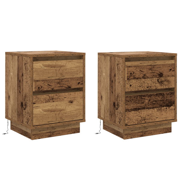 Cabinet de Noche con Luces LED 2 pcs Madera Vieja 39x34.5x50 cm M 2