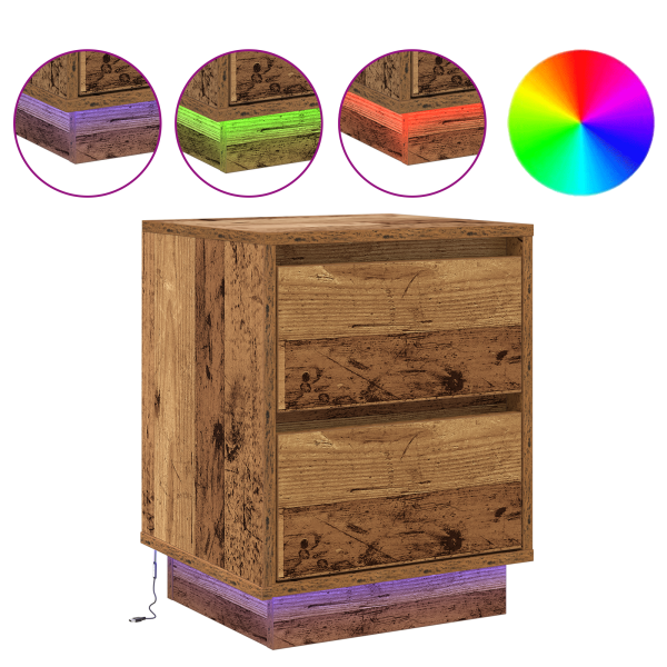 Mesas de Cabeceira com Luzes de LED 2 pcs Madeira Velha 39x34.5x50 cm M 4