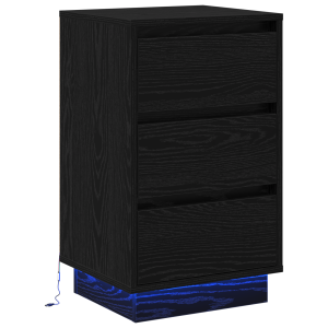 Mesita de Noche con LED Roble Negro 39x34.5x65 cm Madera Elaborada H