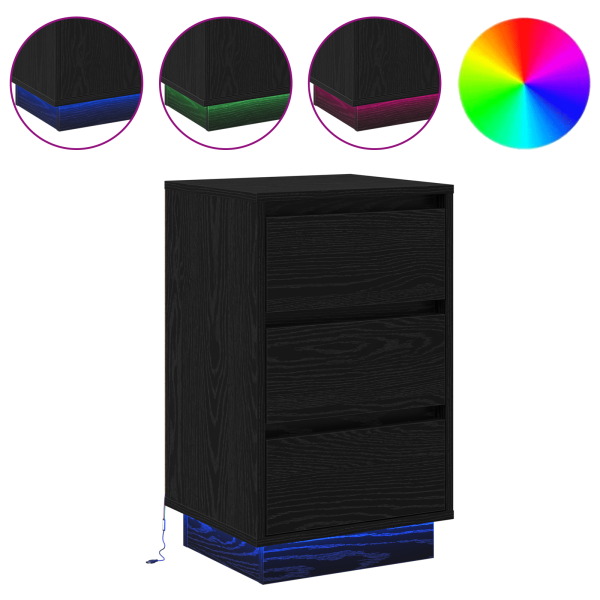 Mesita de Noche con LED Roble Negro 39x34.5x65 cm Madera Elaborada M 4