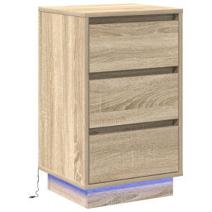 Gabinete de cabeceira com LED Carvalho Sonoma 39x34.5x65 cm Madeira Encapsulada H