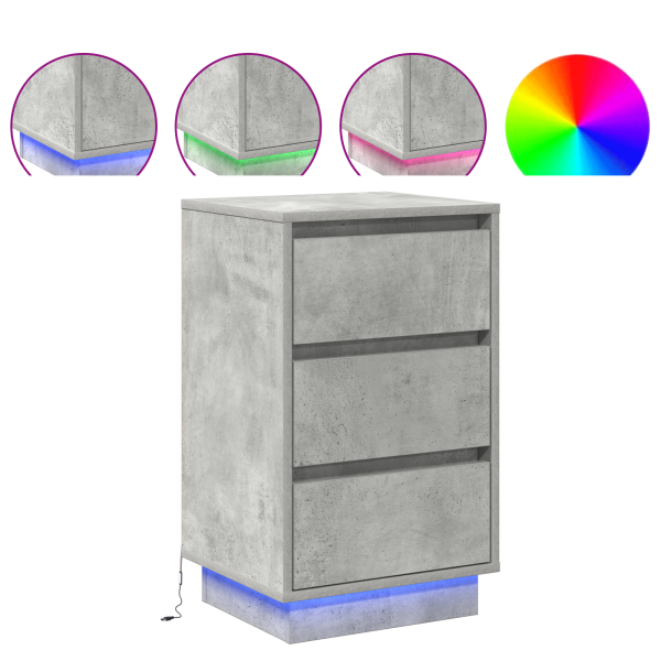 Gabinete de Noche con LED Gris Concreto 39x34.5x65 cm Madera de calidad M 4