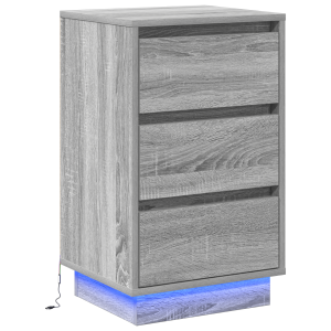 Gabinete de Noche con LED Gris Sonoma 39x34.5x65 cm Madera Elaborada H