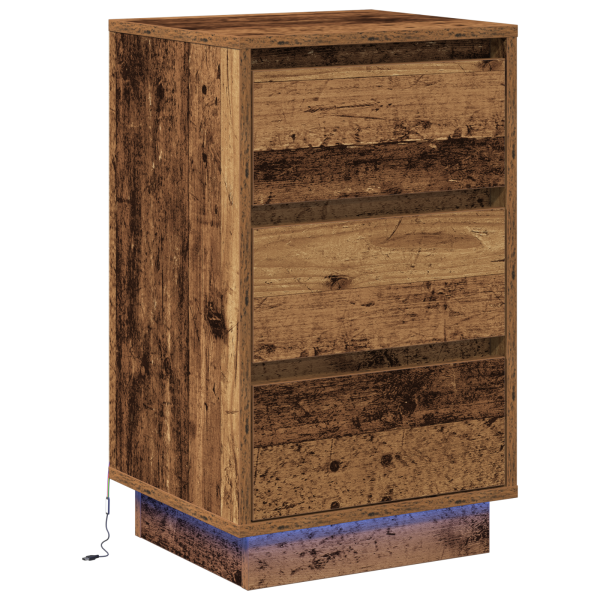Mesita de Noche con LED Madera Vieja 39x34.5x65 cm Madera Reciclada M 2