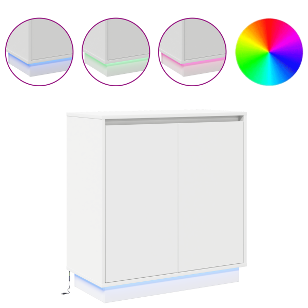 Aparador LED em Branco - 71x34.5x75 cm. Feito de Madeira Engenheirada M 3