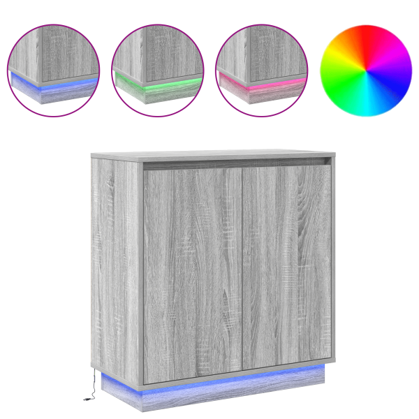 Aparador con LED Gris Sonoma 71x34.5x75 cm Madera Compensada M 4