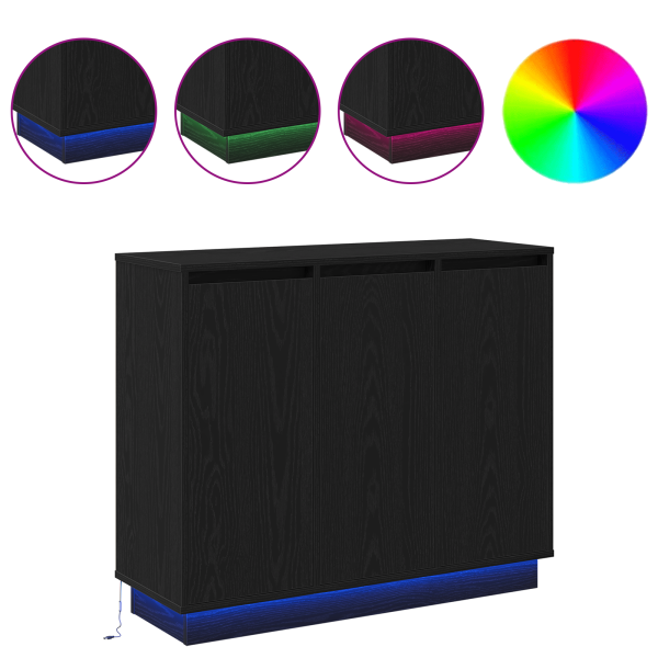 Aparador luz LED madera ingeniería roble negro 90x32x75 cm M 4