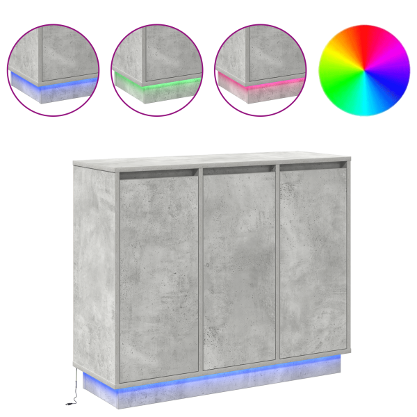 Aparador con LED Gris Concreto 90x32x75 cm Madera Elaborada M 4