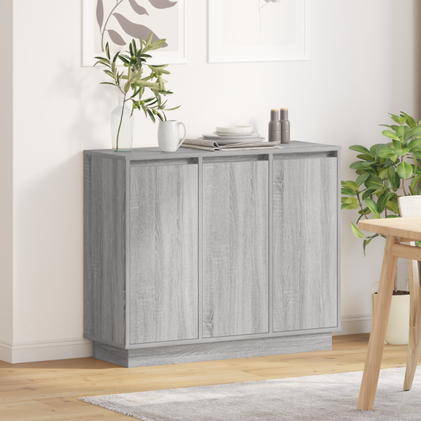 Sideboard  con LED. Gris Sonoma. 90x32x75 cm. Madera trabajada D