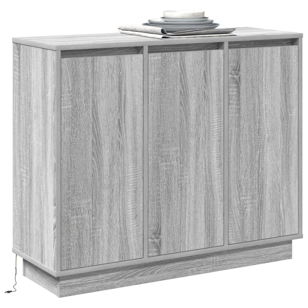 Sideboard  con LED. Gris Sonoma. 90x32x75 cm. Madera trabajada M 3