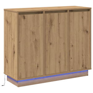 Sideboard  com LED Carvalho Artesanal 90x32x75 cm em Madeira de Engenharia H
